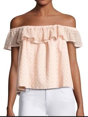 Rebecca Minkoff Off-Shoulder Eyelet Ruffle Top - Pale Blush